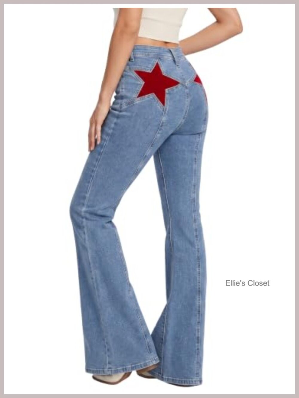 High Waisted Flare Jeans Star Patches Y2K Vintage Denim Pants
